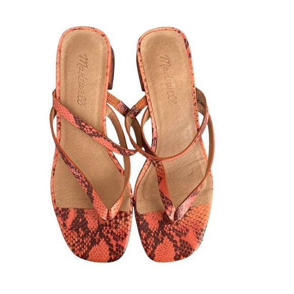 Madewell Size 7 Amber Sandal in Snake Embossed Leather Orange Chunky Heel - Picture 5 of 9